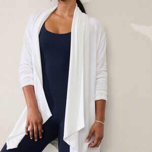 dkny  Neutral Beige Silk Blend Waterfall Open Front Long Cardigan